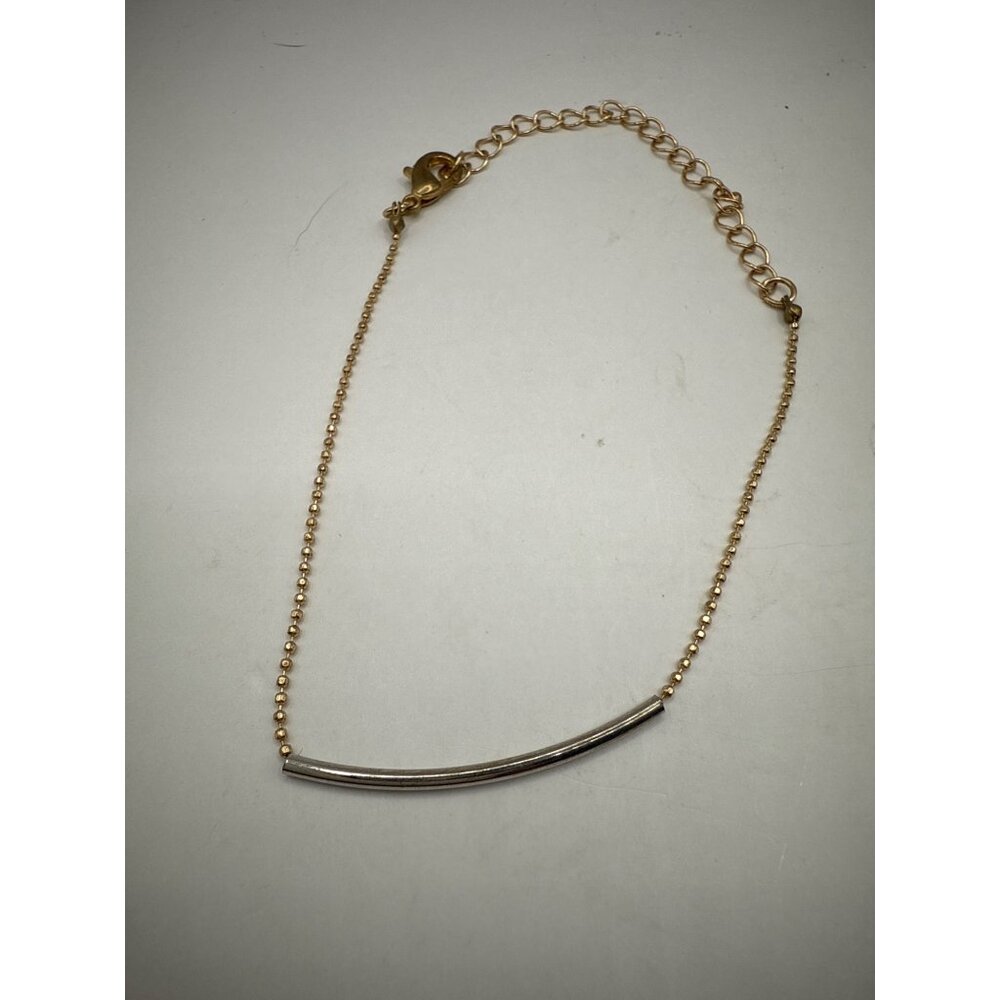 Gold Tone Anklet With Silver Bar Accent Adjustable Chain